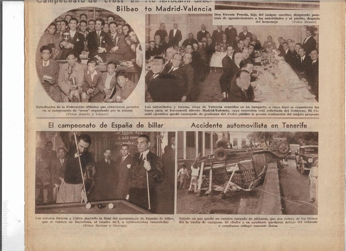 Coleccionismo: A&Ntilde;O 1933 RECORTE PRENSA BARCELONA CAMPEONATO ESPA&Ntilde;A DE BILLAR BUTRON Y CABRA EN LA FINAL CARAMBOLAS