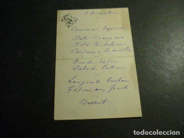 Collectionnisme: MENU SIGLO XIX TEXTO A MANO