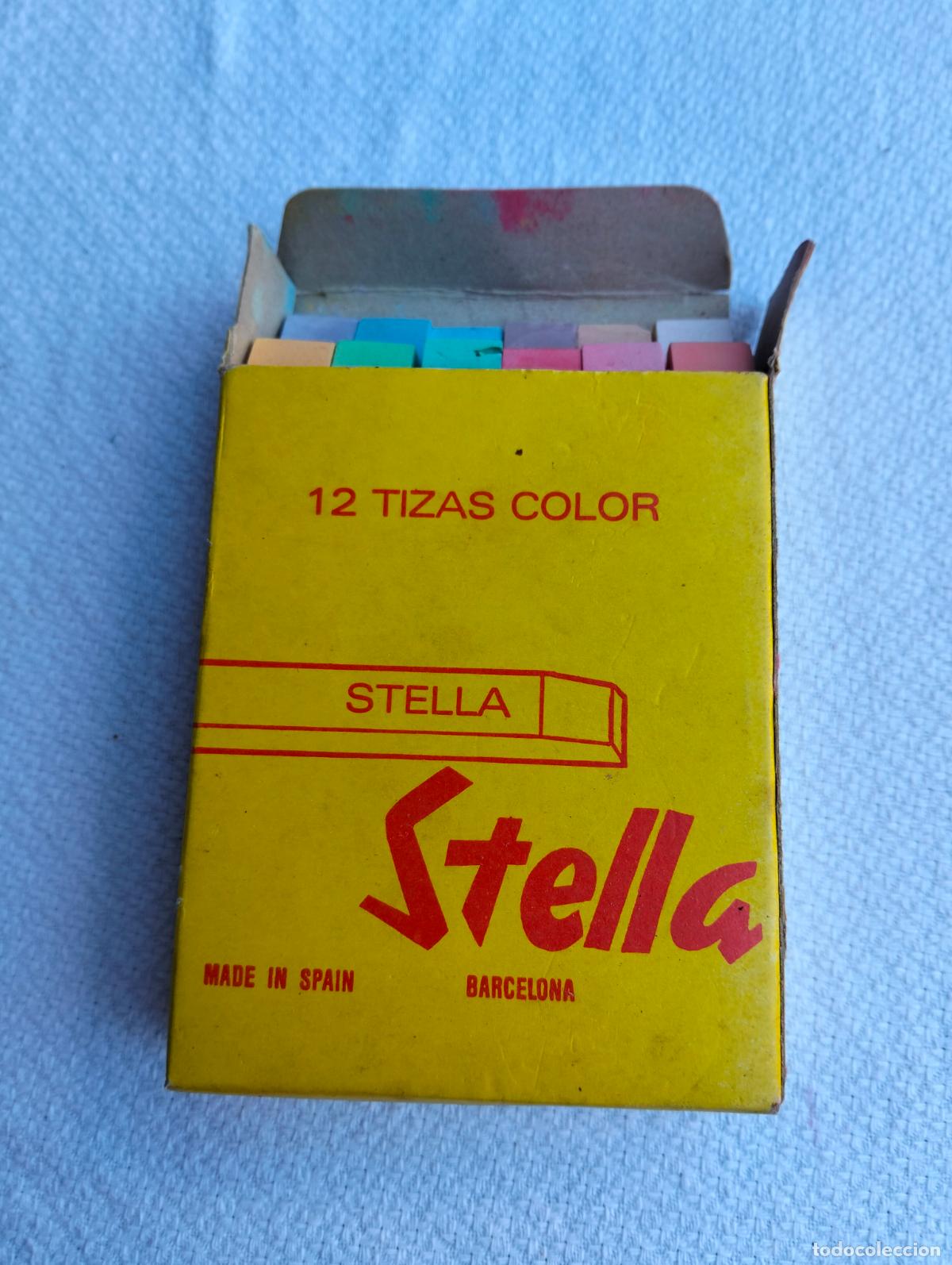 Collectionnisme: Caja de tizas de colores antiguas 12 tizas color Stella Barcelona Spain