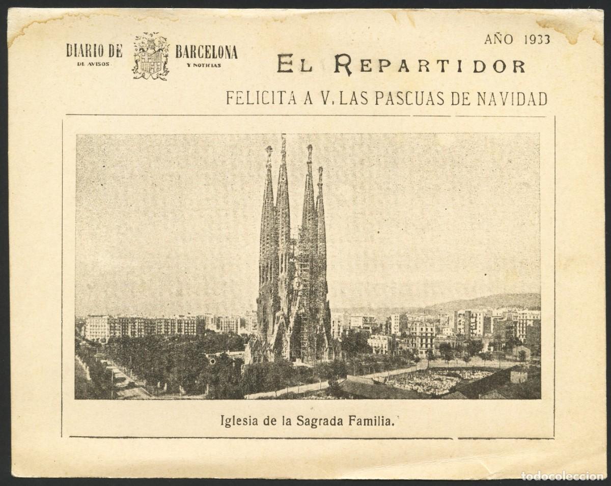 Collecting paper: REP&Uacute;BLICA ESPA&Ntilde;OLA, TARJETA, DIARIO DE BARCELONA, EL REPARTIDOR, 1933