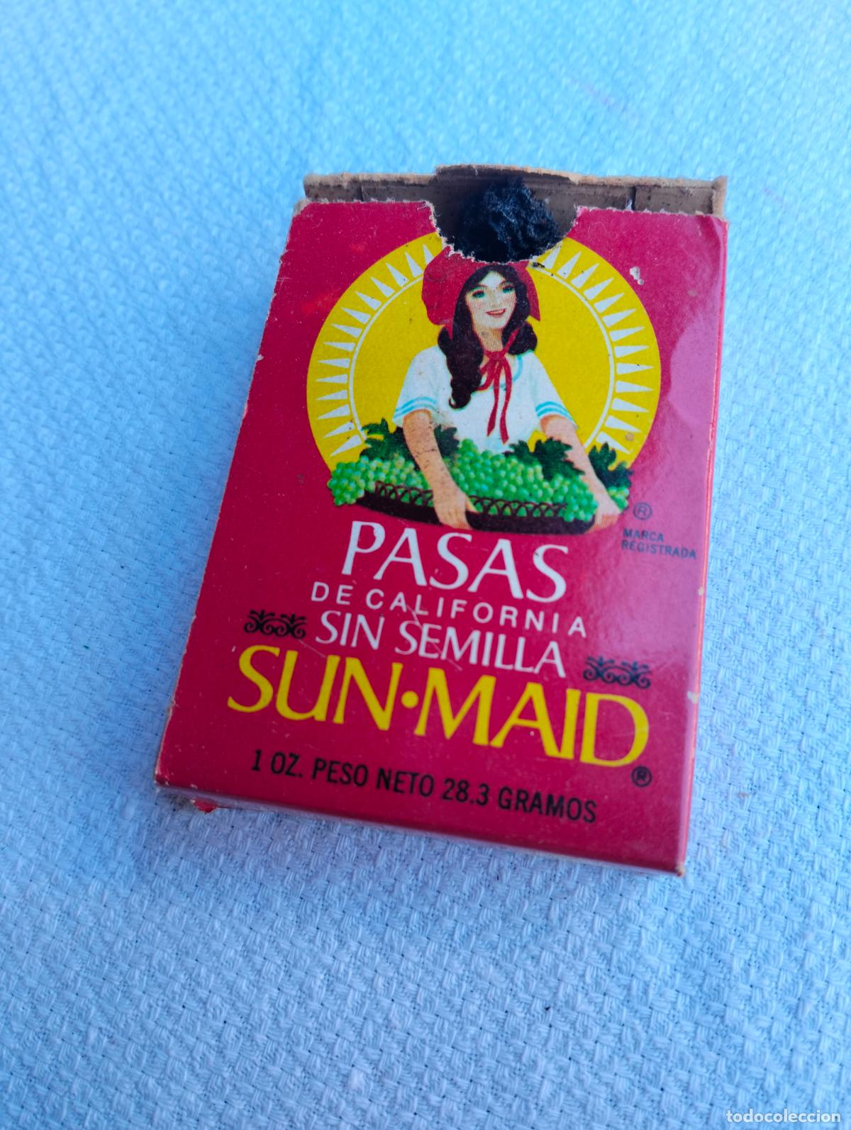 Coleccionismo: Caja de pasas de california sin semilla antiguas sun-maid cajita roja peque&ntilde;a
