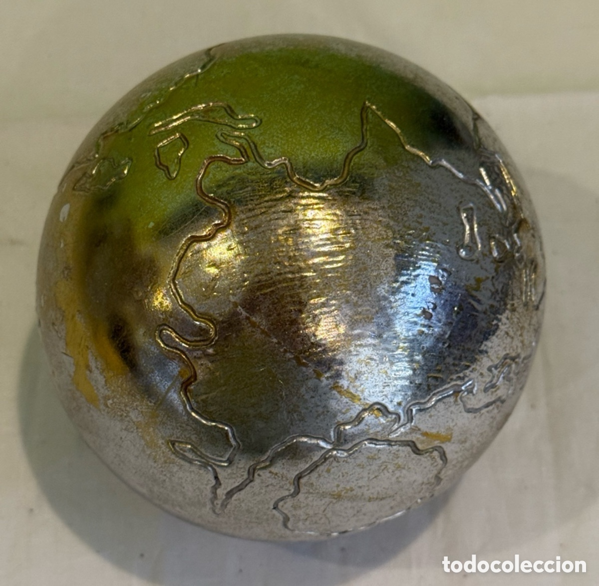 Colecionismo: Gran Globo Terr&aacute;queo Met&aacute;lico de Escritorio &ndash; Esfera Decorativa Pisapapeles 35 cm