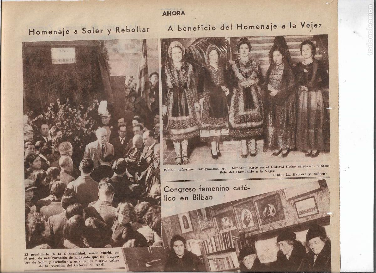 Coleccionismo: A&Ntilde;O 1933 RECORTE PRENSA HOMENAJE A SOLER Y REBOLLAR LAPIDA CON SU NOMBRE BARCELONA ASISTENCIA MACIA