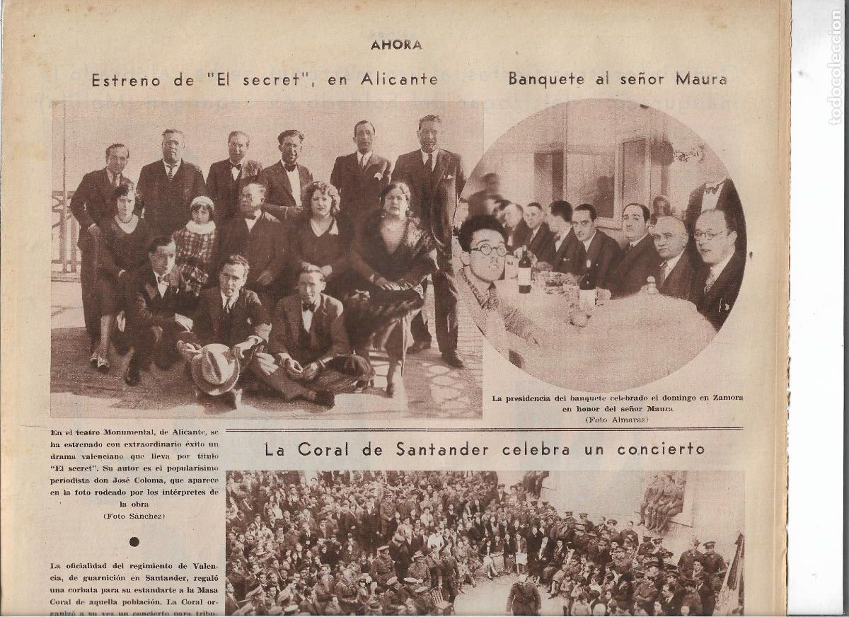 Coleccionismo: A&Ntilde;O 1933 RECORTE PRENSA ALICANTE ESTRENO OBRA EL SECRET AUTOR JOSE COLOMA TEATRO MONUMENTAL