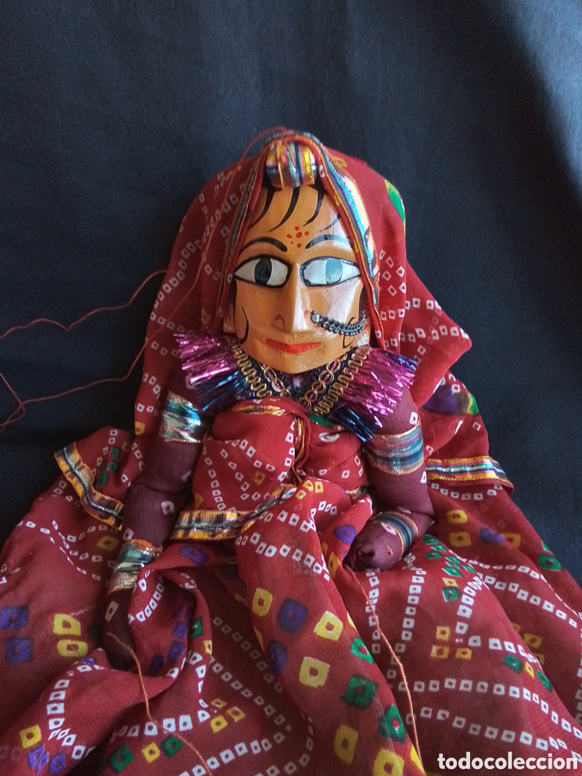 Coleccionismo: Mu&ntilde;eca t&iacute;tere de madera y tela de India - Foto 2