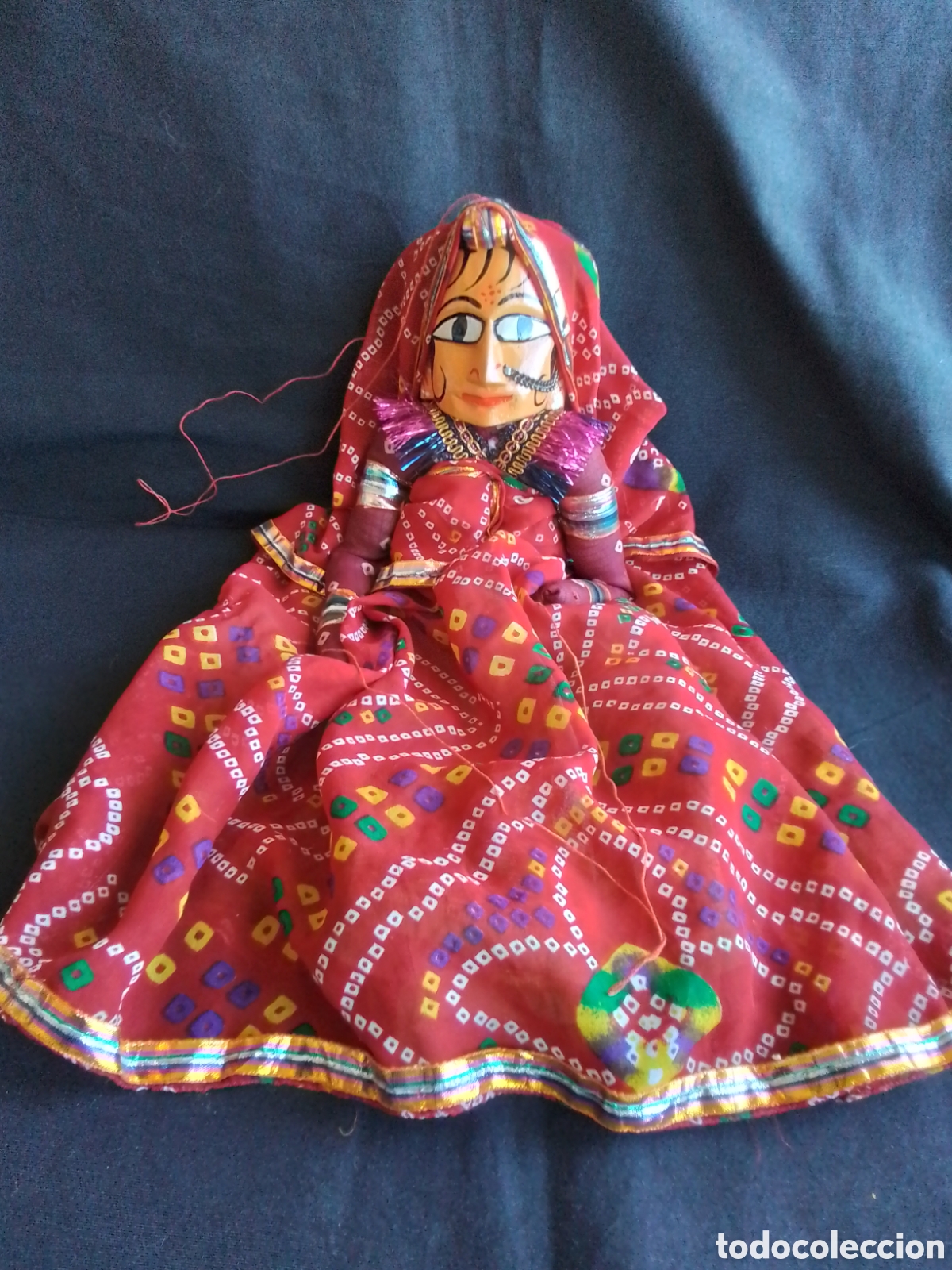 Coleccionismo: Mu&ntilde;eca t&iacute;tere de madera y tela de India - Foto 3