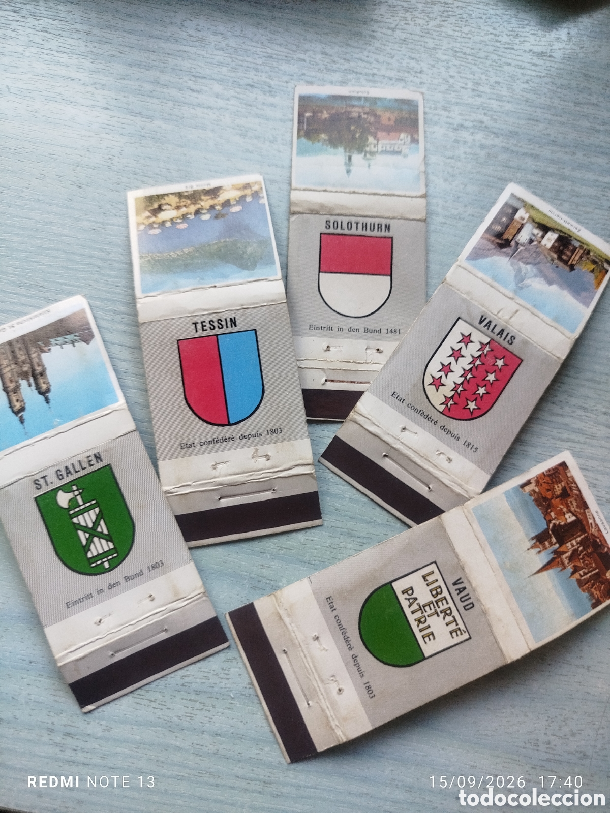 Coleccionismo: 5 cajas cerillas cantones suizos en plancha