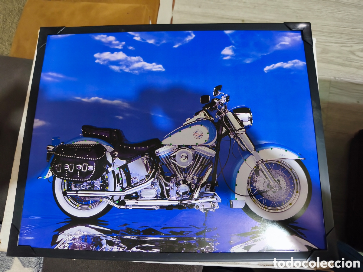 Coleccionismo: Cuadro luminoso LED relieve moto custom / Harley