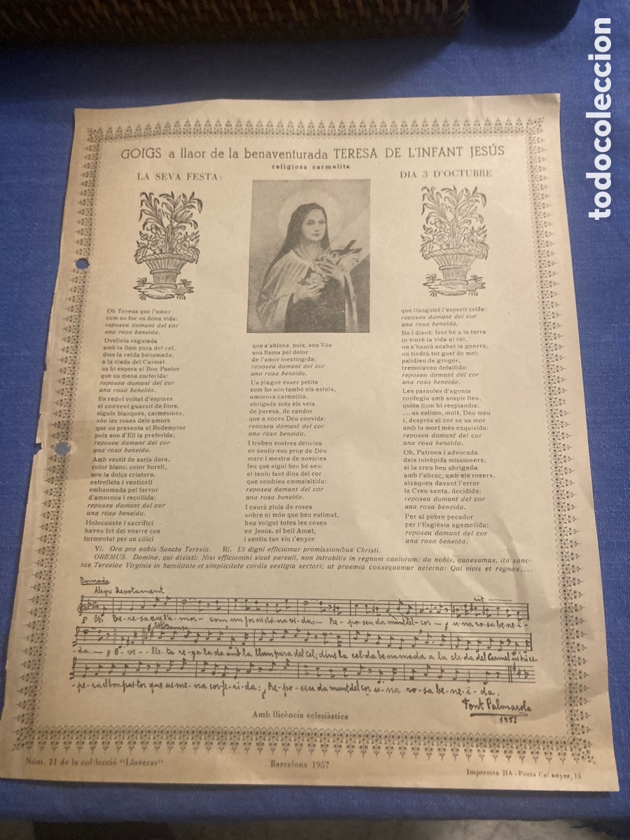 Coleccionismo: Goigs Teresa de l&rsquo;Infant Jesus 1957
