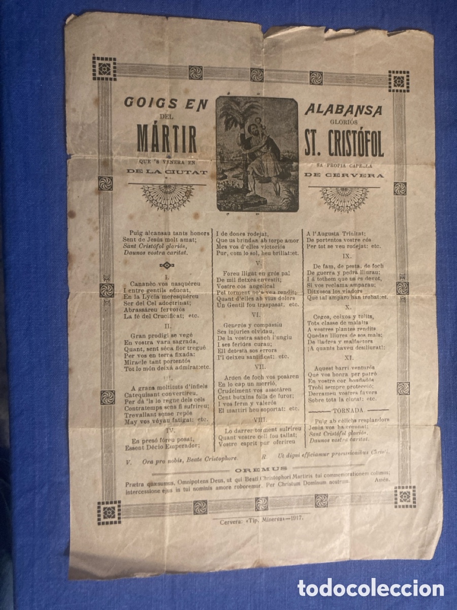 Coleccionismo: Goigs Cristofol de la ciutat de Cervera 1917