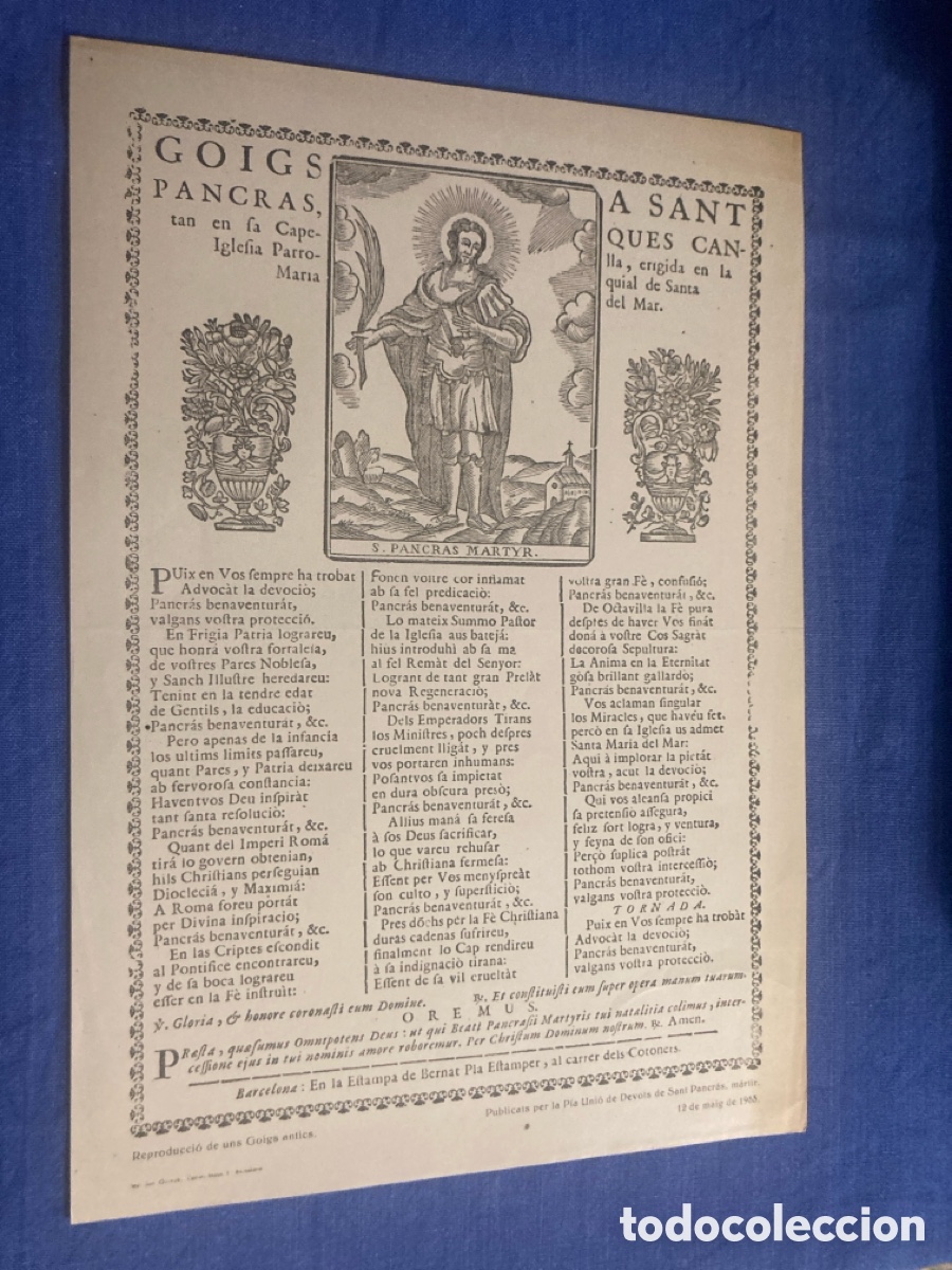 Coleccionismo: Goigs Sant Pancras 1953