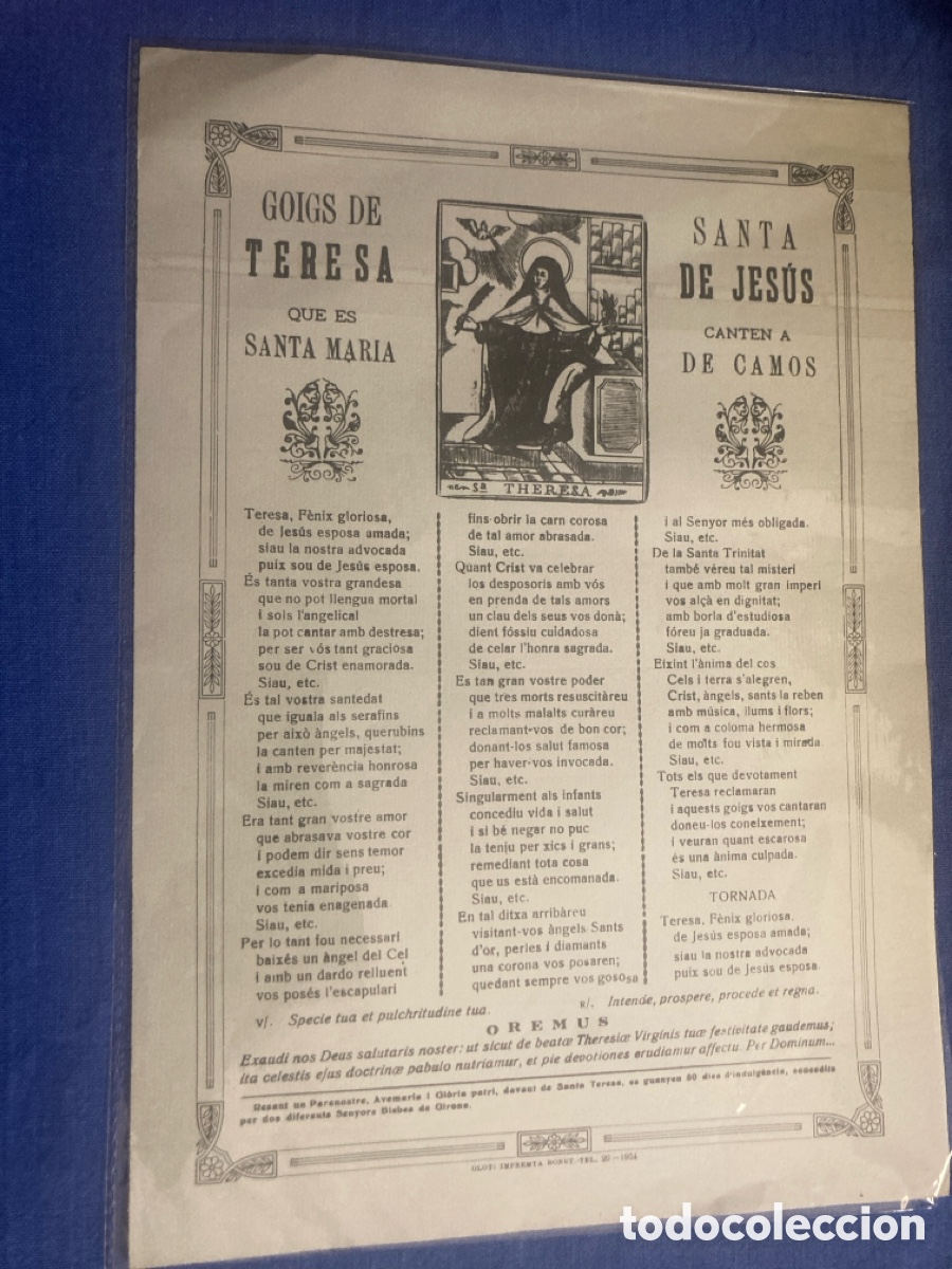 Coleccionismo: Goigs de Santa Teresa de Jesus 1954