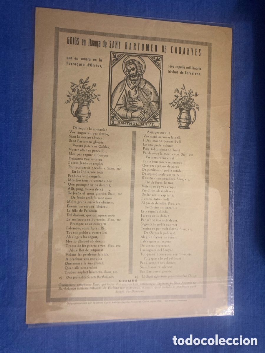 Coleccionismo: Goigs Sant Bartomeu de Cabanyes 1952