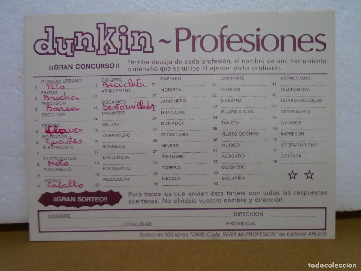 Coleccionismo: VINTAGE TARJETA PROMOCIONAL DE CHICLES&rdquo;DUNKIN&rdquo; CONCURSO PROFESIONES,GRAN SORTEO.