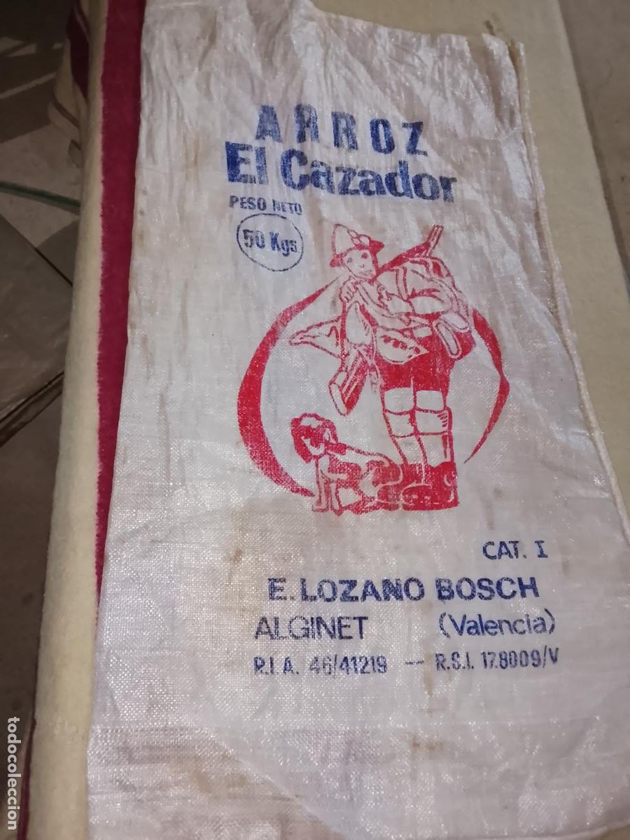 Sammeln: Saco de Arroz &rdquo;El Cazador&rdquo; - 50 Kgs - E. Lozano Bosch - Alginet (Valencia) - Vintage / Decoraci&oacute;n