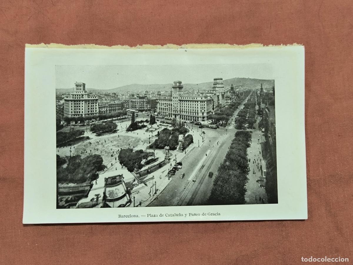 Colecionismo: L&aacute;mina Antigua Barcelona Plaza de Catalu&ntilde;a Paseo de Gracia &ndash; Fotograbado Coleccionismo
