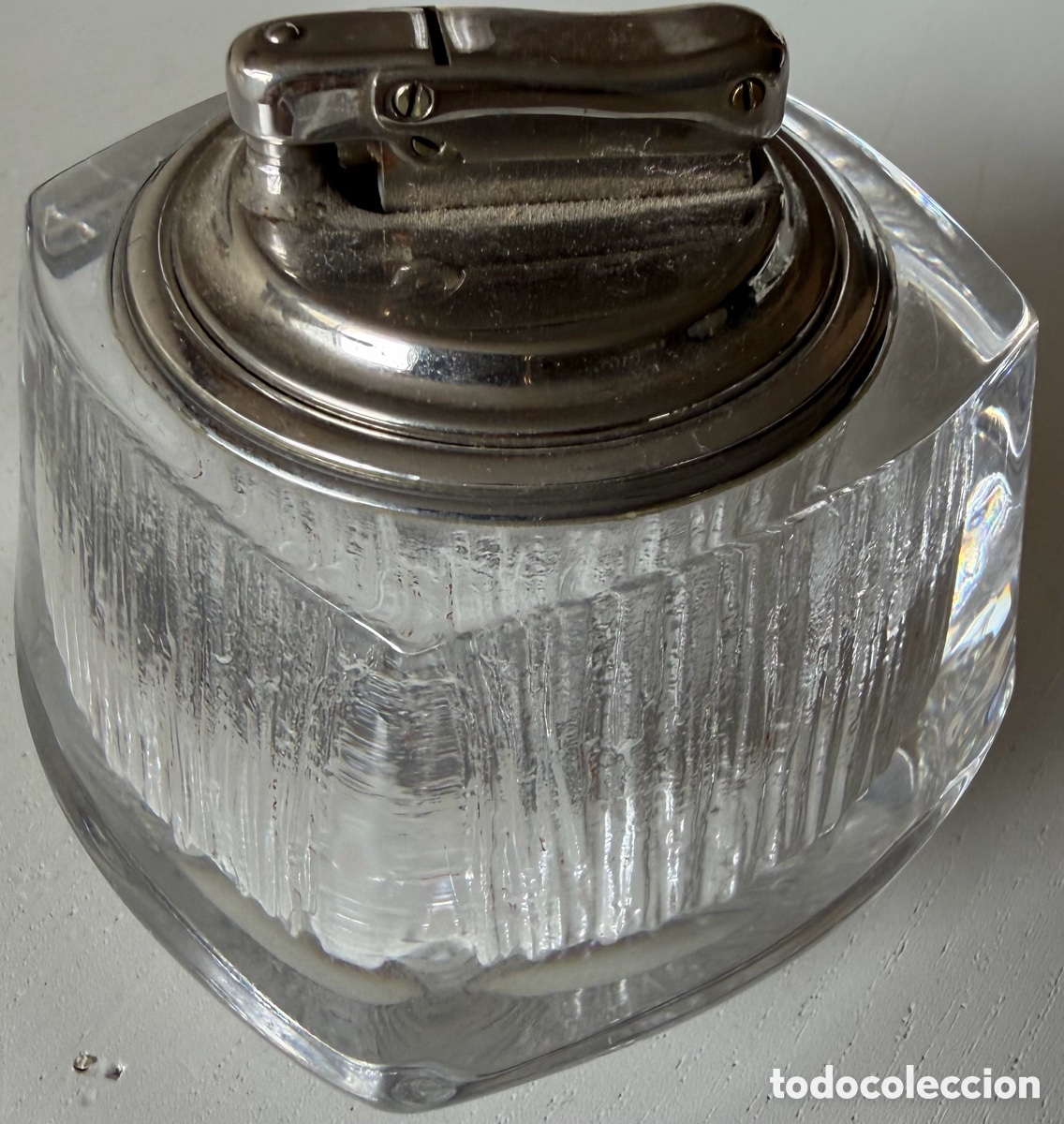 Coleccionismo: Encendedor de Mesa Vintage Cristal Tallado Estilo Daum / MCM - Efecto Cubo de Hielo