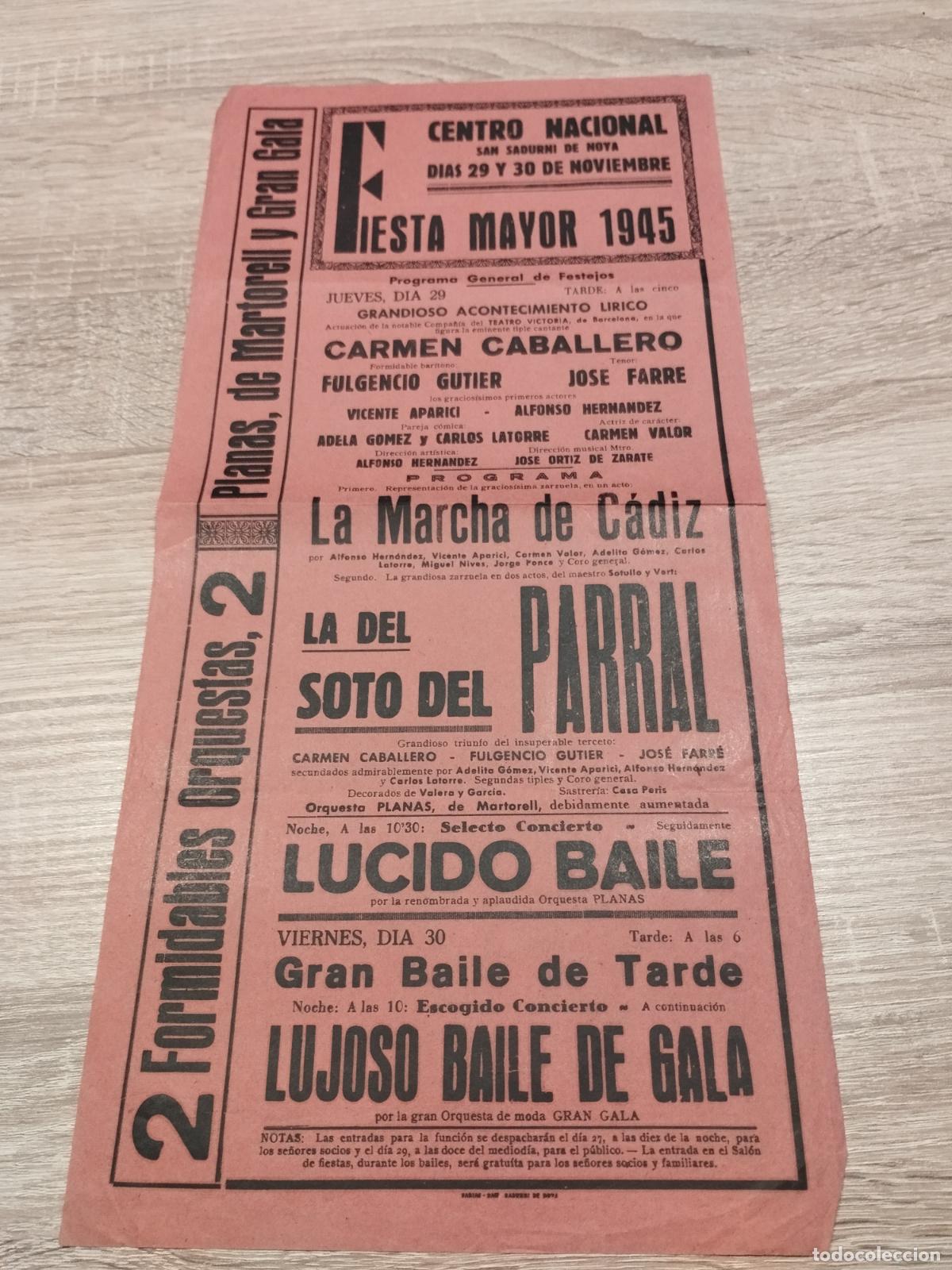 Collectionnisme: CENTRO NACIONAL DE SAN SADURNI DE NOYA. PROGRAMA FESTEJOS MUSICALES FIESTA MAYOR 1945
