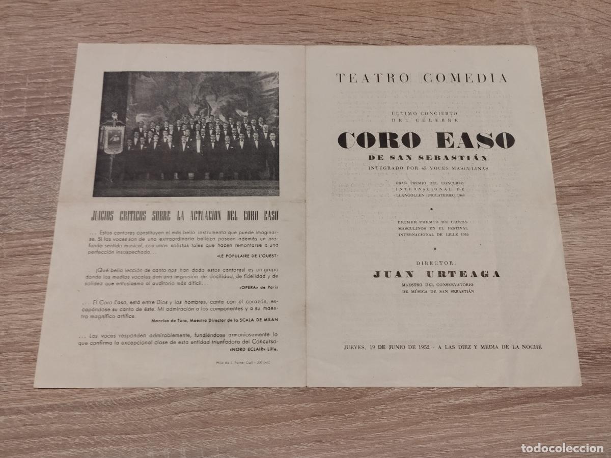 Collectionnisme: TEATRO COMEDIA. 1952. PROGRAMA ULTIMO CONCIERTO DEL CORO EASO DE SAN SEBASTIAN.