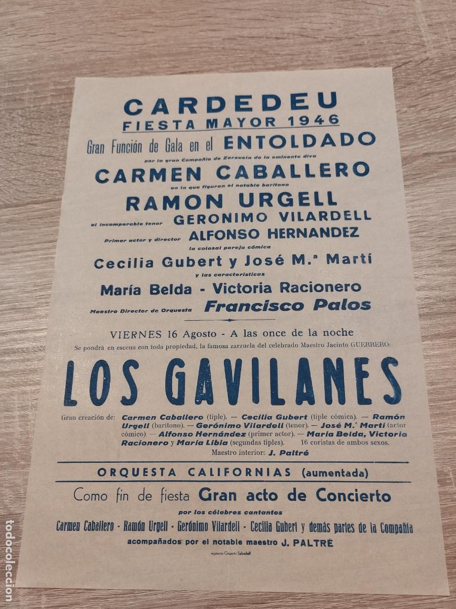 Coleccionismo: PROGRAMA MUSICAL FIESTA MAYOR DE 1946. CARDEDEU. ZARZUELA.