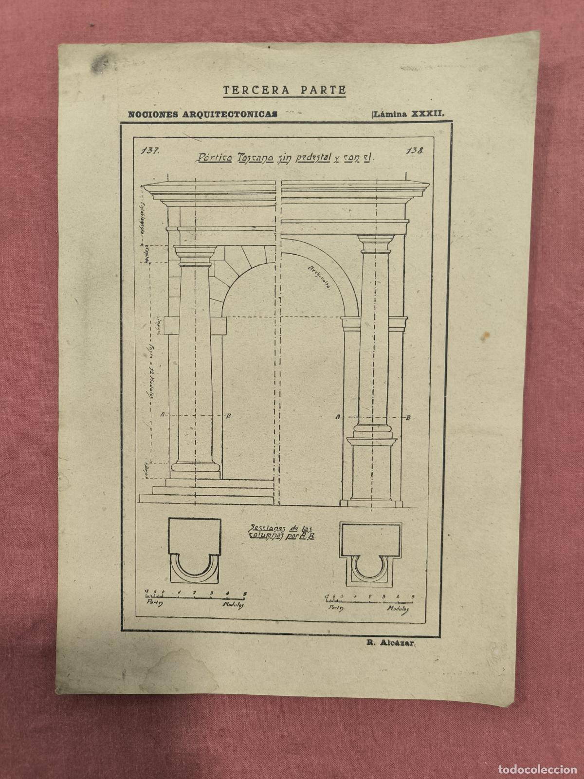 Coleccionismo: L&aacute;mina Nociones Arquitect&oacute;nicas R. &Aacute;lvarez &ndash; Arco Arquitect&oacute;nico Dibujo