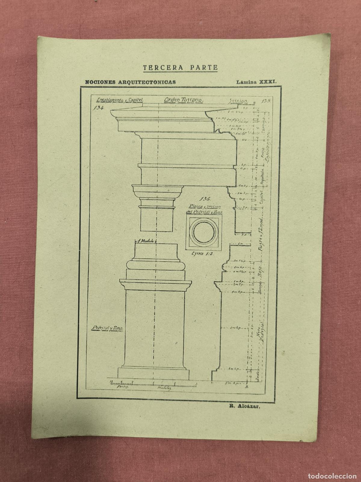 Coleccionismo: L&aacute;mina Nociones Arquitect&oacute;nicas R. &Aacute;lvarez &ndash; Pedestal Orden D&oacute;rico Dibujo