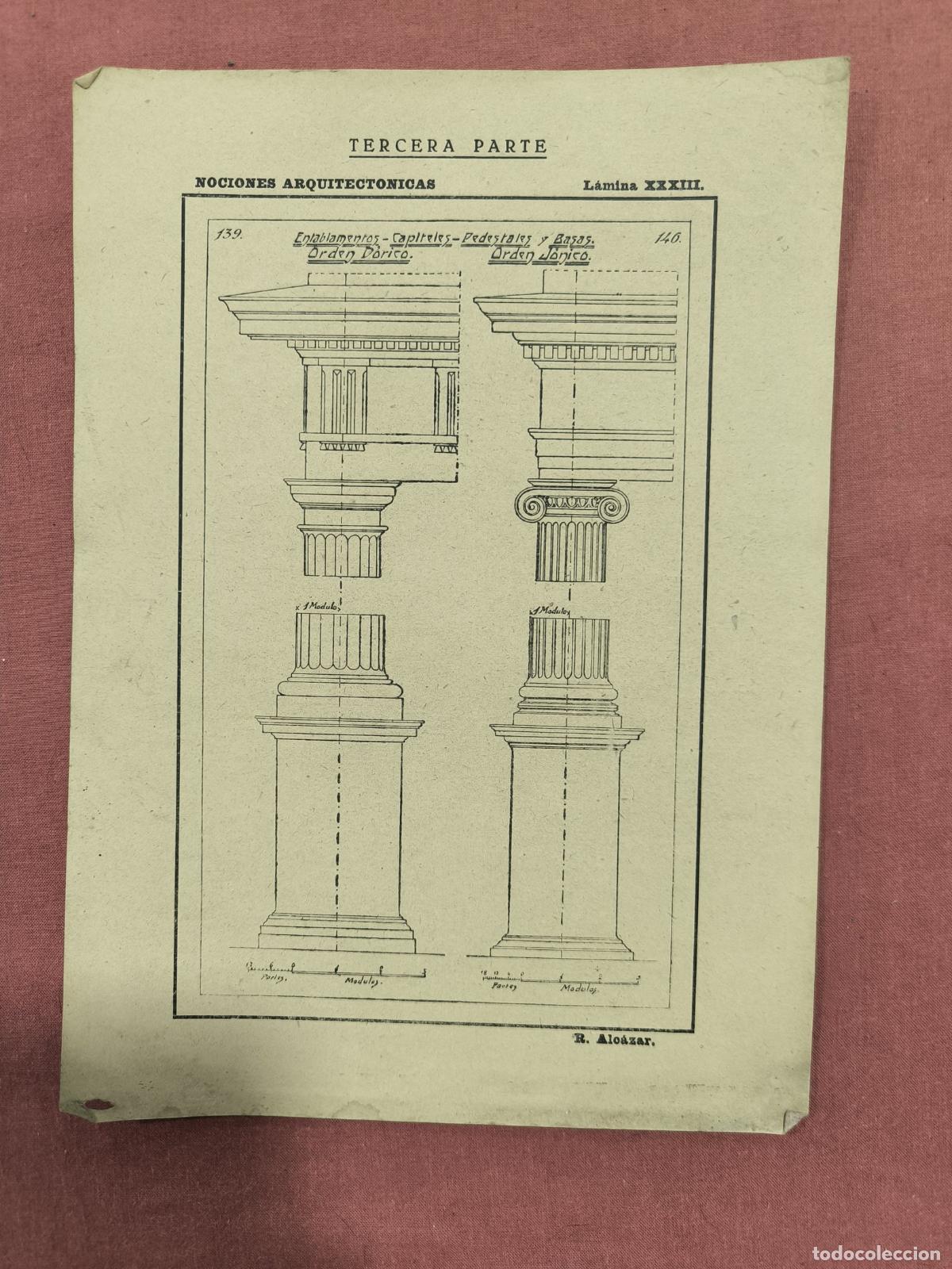 Coleccionismo: L&aacute;mina Nociones Arquitect&oacute;nicas R. &Aacute;lvarez &ndash; Columnas &Oacute;rdenes Dibujo