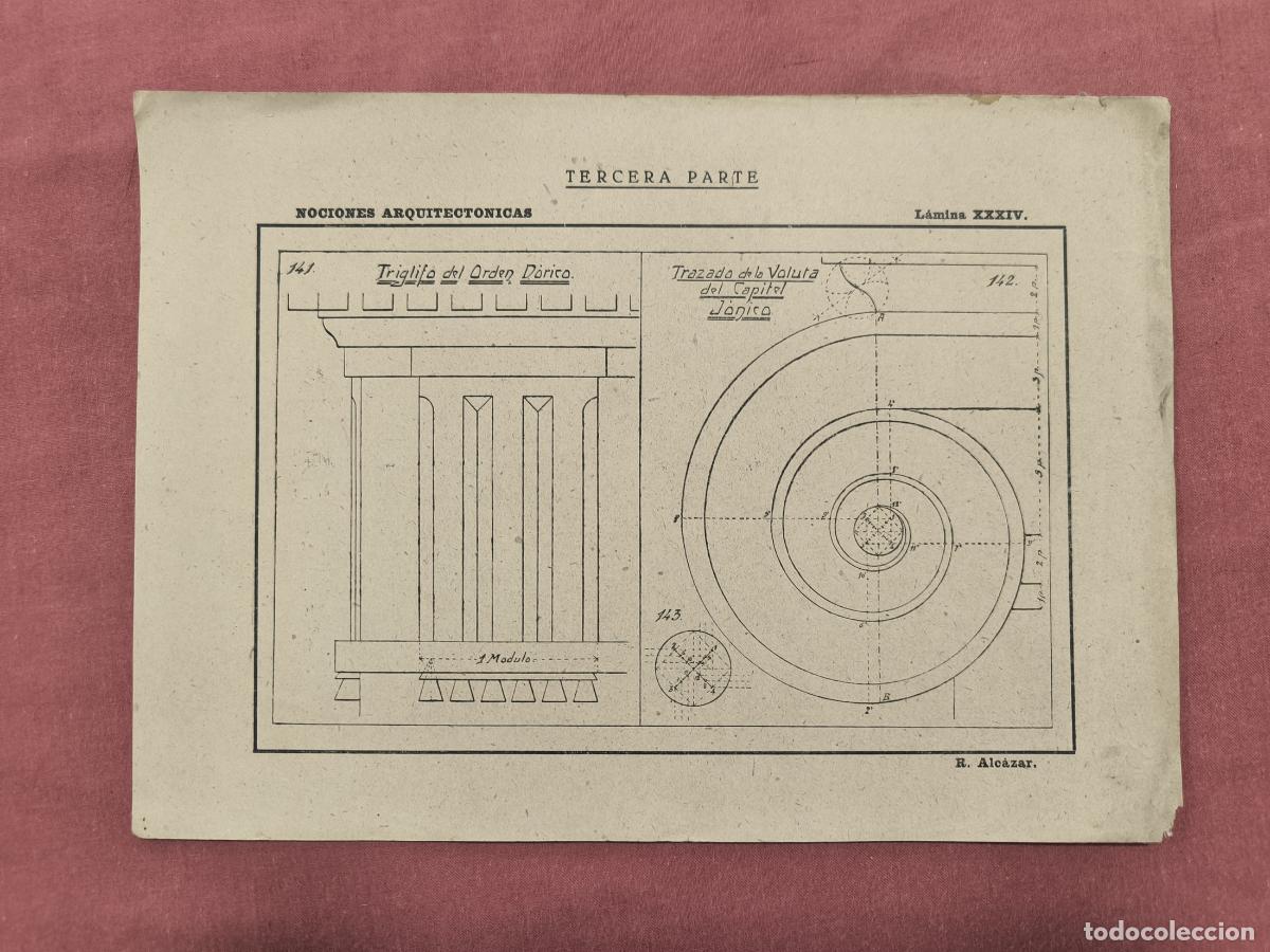 Coleccionismo: L&aacute;mina Nociones Arquitect&oacute;nicas R. &Aacute;lvarez &ndash; Orden D&oacute;rico Detalle Dibujo