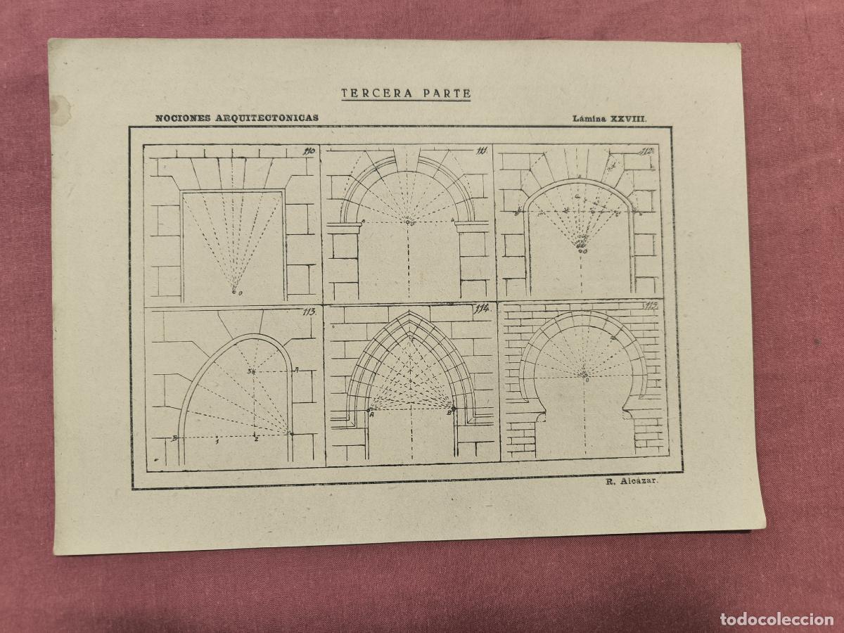 Coleccionismo: L&aacute;mina Nociones Arquitect&oacute;nicas R. &Aacute;lvarez &ndash; Trazado de Arcos Dibujo