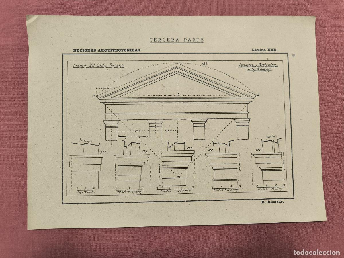 Coleccionismo: L&aacute;mina Nociones Arquitect&oacute;nicas R. &Aacute;lvarez &ndash; Front&oacute;n de Templo Dibujo