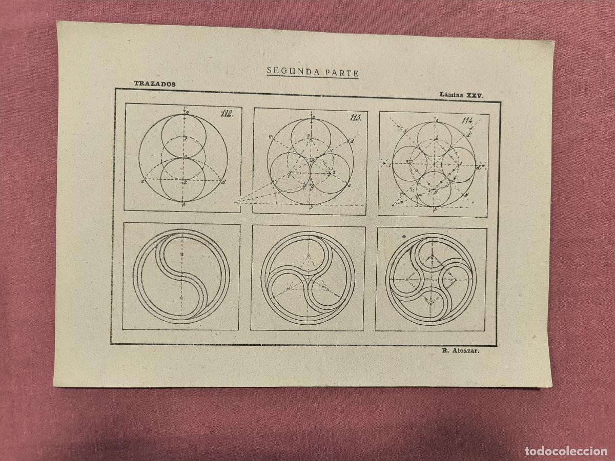 Coleccionismo: L&aacute;mina Nociones Arquitect&oacute;nicas R. &Aacute;lvarez &ndash; Rosetones Circulares Dibujo