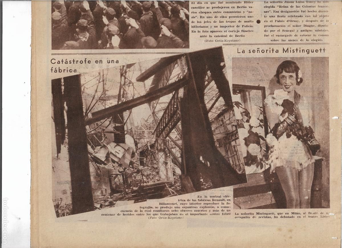 Coleccionismo: A&Ntilde;O 1933 RECORTE PRENSA INCENDIO CENTRAL ELECTRICA DE LA FABRICA RENAULT EN BILLANCOURT