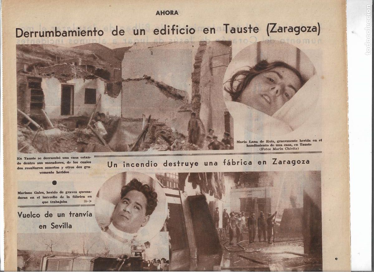 Sammelleidenschaft Papier: A&Ntilde;O 1933 RECORTE PRENSA DERRUMBAMIENTO DE UN EDIFICIO EN TAUSTE ZARAGOZA MARIA LANA DE RUIZ HERIDA
