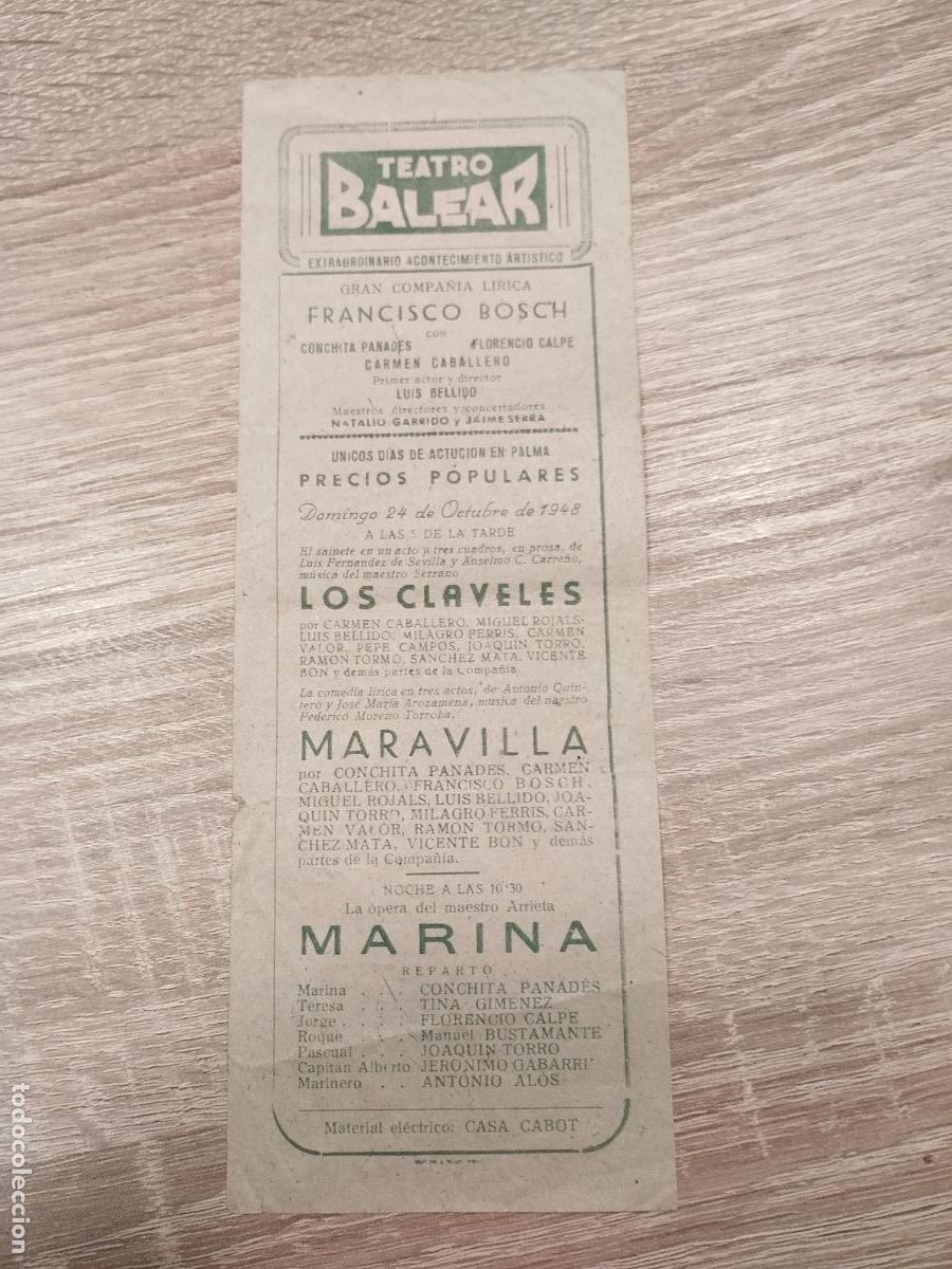 Coleccionismo: TEATRO BALEAR. PALMA DE MALLORCA. 1948. ZARZUELA.