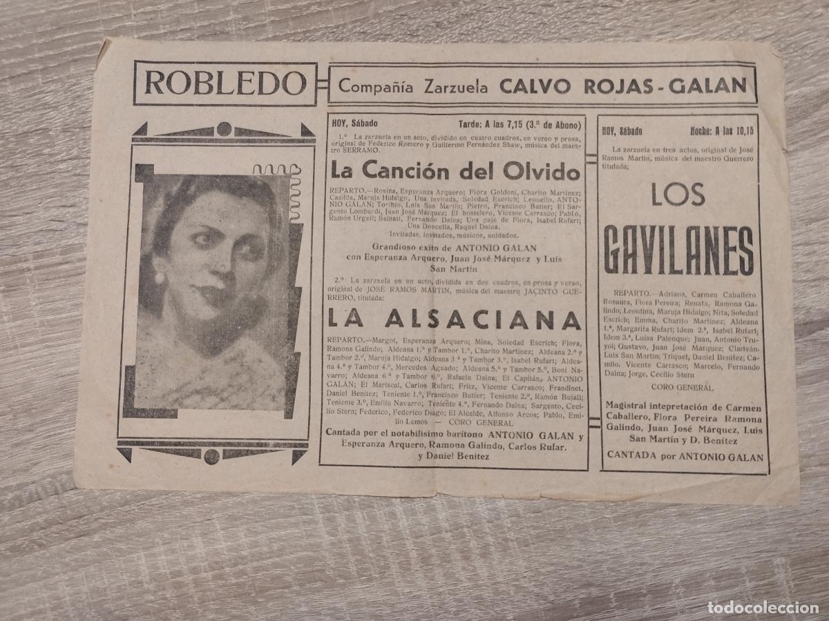 Coleccionismo: TEATRO ROBLEDO. PROGRAMA DE ZARZUELA. COMPA&Ntilde;IA CALVO ROJAS-GALAN.