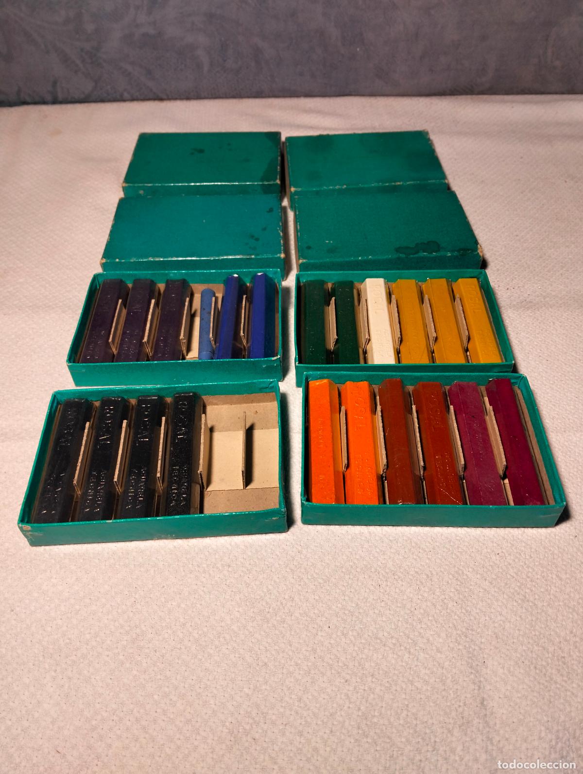 Colecionismo: Lote cajas verde de pinturas pastel polychromos barras de acuarela t&eacute;cnica antiguas colores antiguo