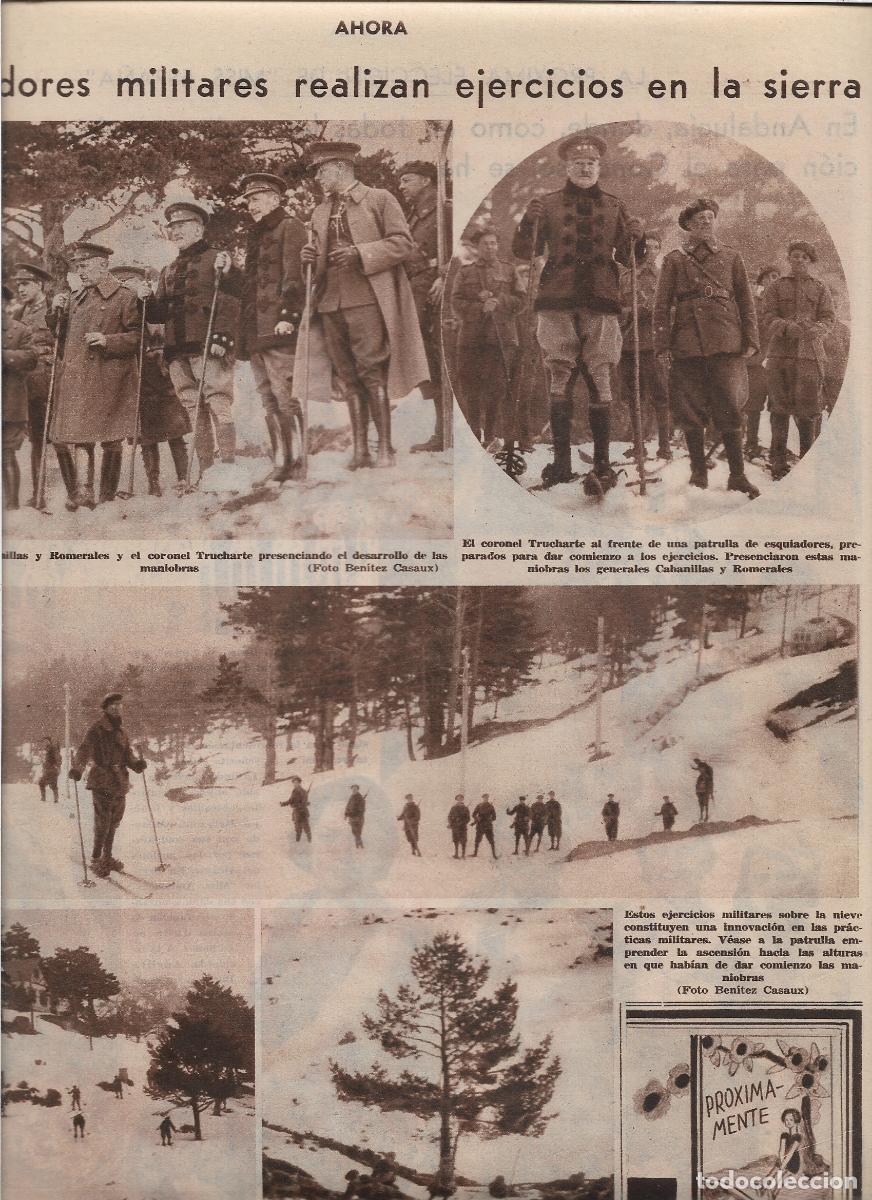 Coleccionismo: 1933 RECORTE PRENSA EJERCITO ESQUI ESQUIADORES MILITARES EJERCICIOS EN LA SIERRA CORONEL TRUCHARTE