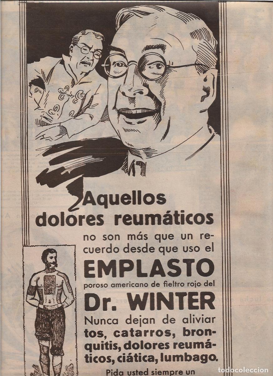 Coleccionismo: A&Ntilde;O 1933 RECORTE PRENSA PUBLICIDAD EMPLASTO DOCTOR DR WINTER PARCHES CALMANTE DOLOR REUMA CIATICA