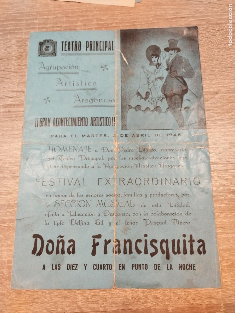 Coleccionismo: PROGRAMA AGRUPACION ARTISTICA ARAGONESA. TEATRO PRINCIPAL. 1946. 5 AUTOGRAFOS SOBRE SUS FOTOS