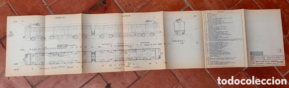 Coleccionismo: F. C. Metropolitano de Barcelona. Plano disposici&oacute;n aparatos el&eacute;ctricos en trenes. 1970