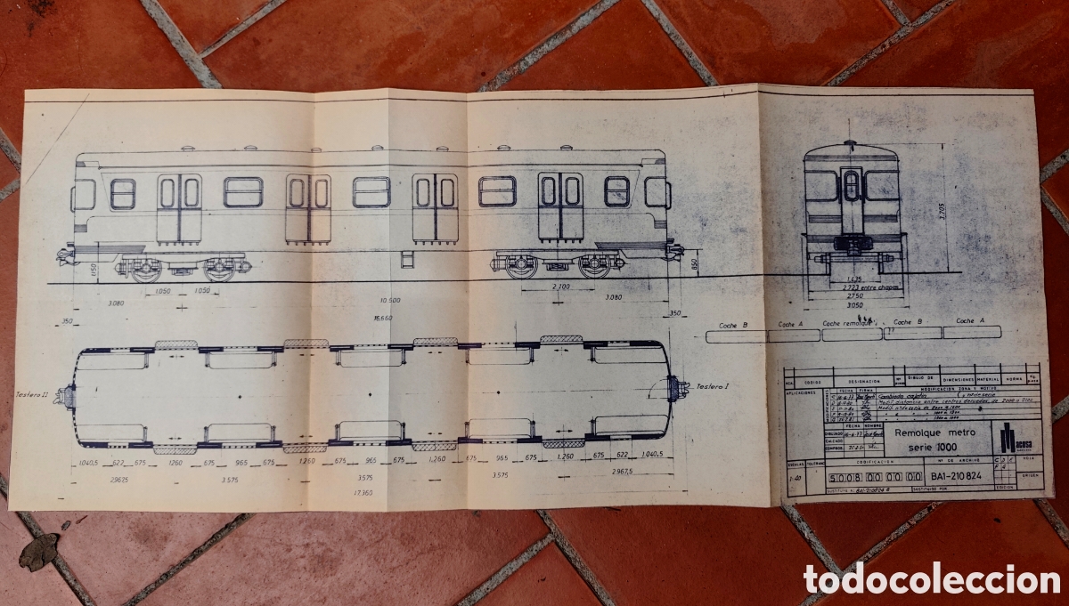 Coleccionismo: Plano remolque metro serie 1000. Macosa Barcelona. 1977