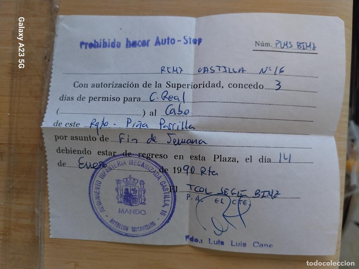 Coleccionismo: MILI RECLUTA PASE FIN DE SEMANA A CABO 1990 PROHIBIDO AUTO STOP PAPEL 12.5X10 CM ORIGINAL