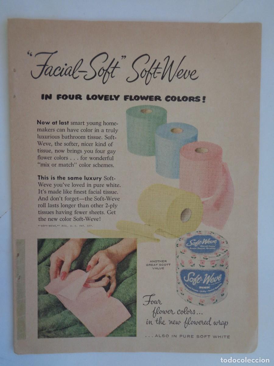 Colecionismo: HOJA DE REVISTA CON ANUNCIO DE PAPEL HIGIENICO SOFT-WEVE , ESTADOS UNIDOS . EN INGLES A&Ntilde;OS 50