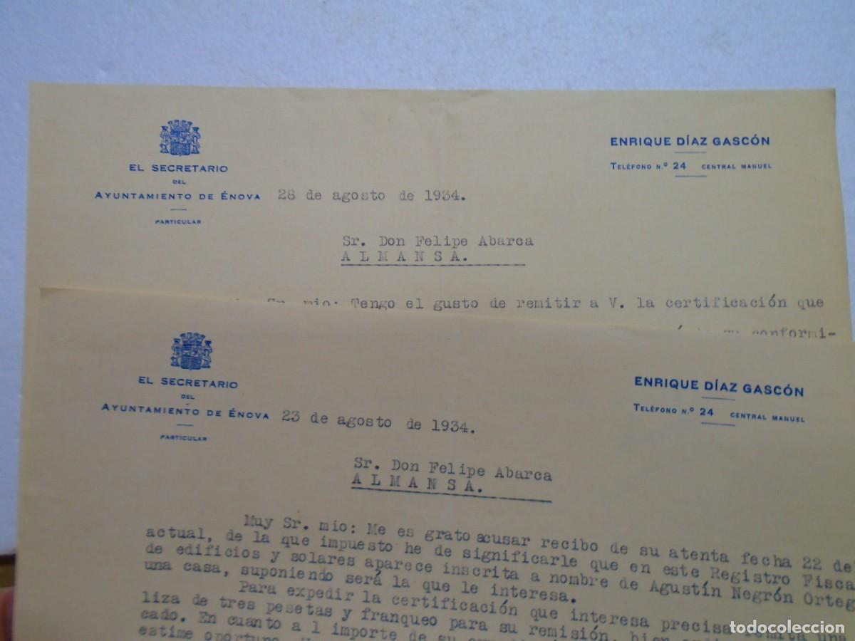 Coleccionismo: REPUBLICA.&Egrave;NOVA(VALENCIA)CARTAS(2) DEL SECRETARIO DEL AYUNTAMIENTO 1934.