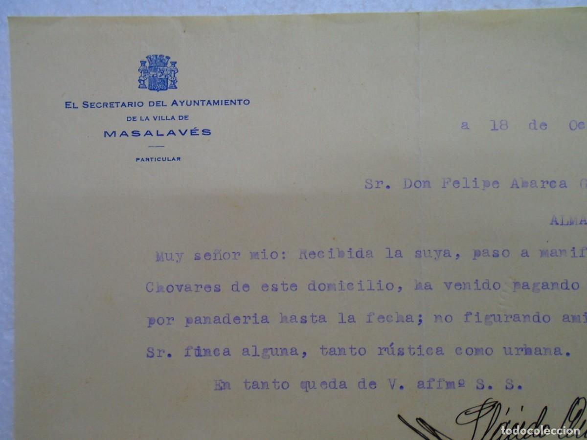Coleccionismo: REPUBLICA.MASALAVES(VALENCIA)CARTA DEL SECRETARIO DEL AYUNTAMIENTO 1934.