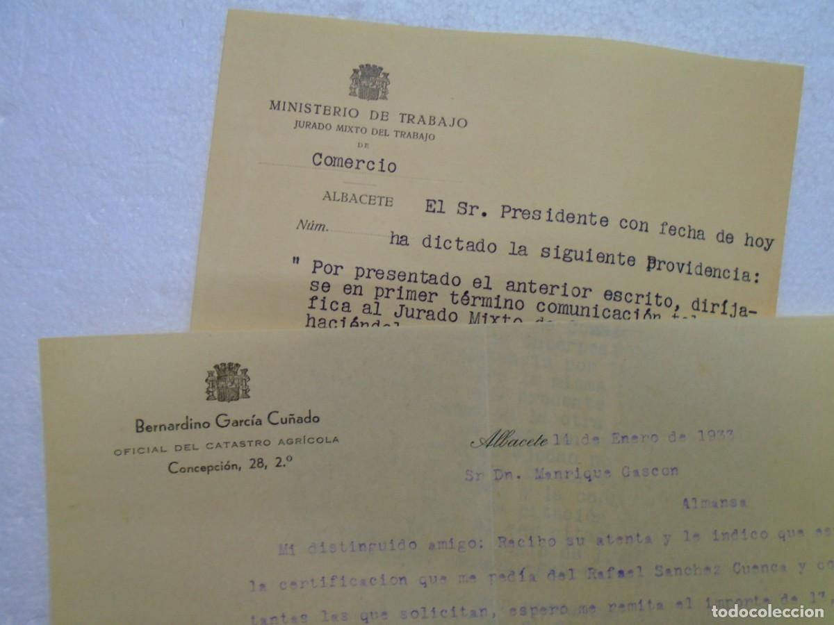 Coleccionismo: REPUBLICA.ALBACETE.CARTAS DE 1933 Y 1935, CATASTRO Y MINISTERIO DE TRABAJO.