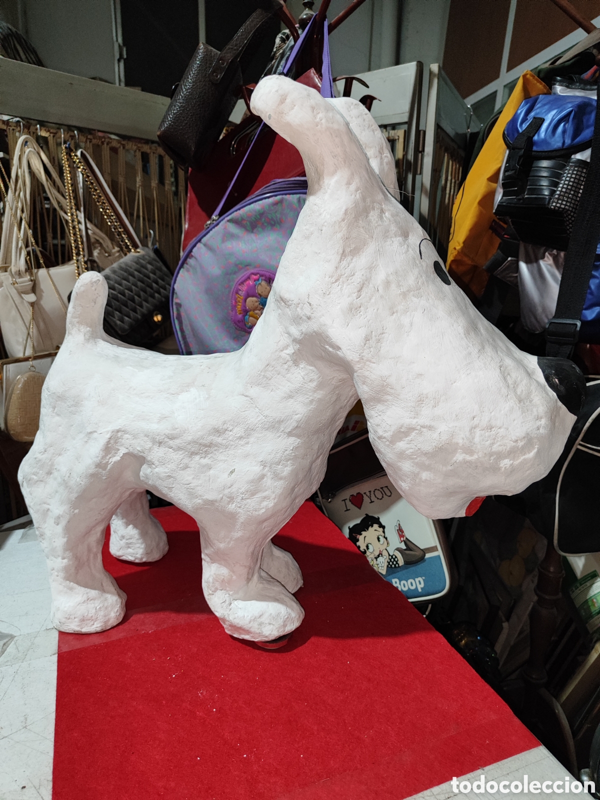 Coleccionismo: Figura artesanal en cart&oacute;n piedra de Mil&uacute; el perro de Tint&iacute;n de antigua falla valenciana leer descri