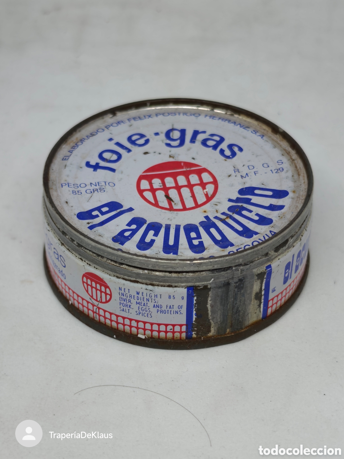 Coleccionismo: Lata litografiada antigua de Foie-Gras El Acueducto (Segovia)