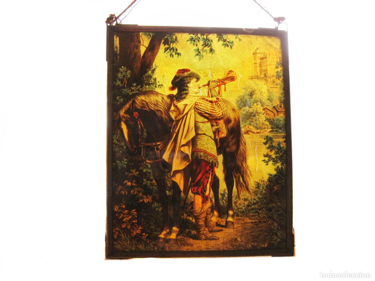 Coleccionismo: ANTIGUO CRISTAL CON L&Aacute;MINA O CROMO DE TRANSPARENCIA. SOLDADO O TROMPETA MEDIEVAL