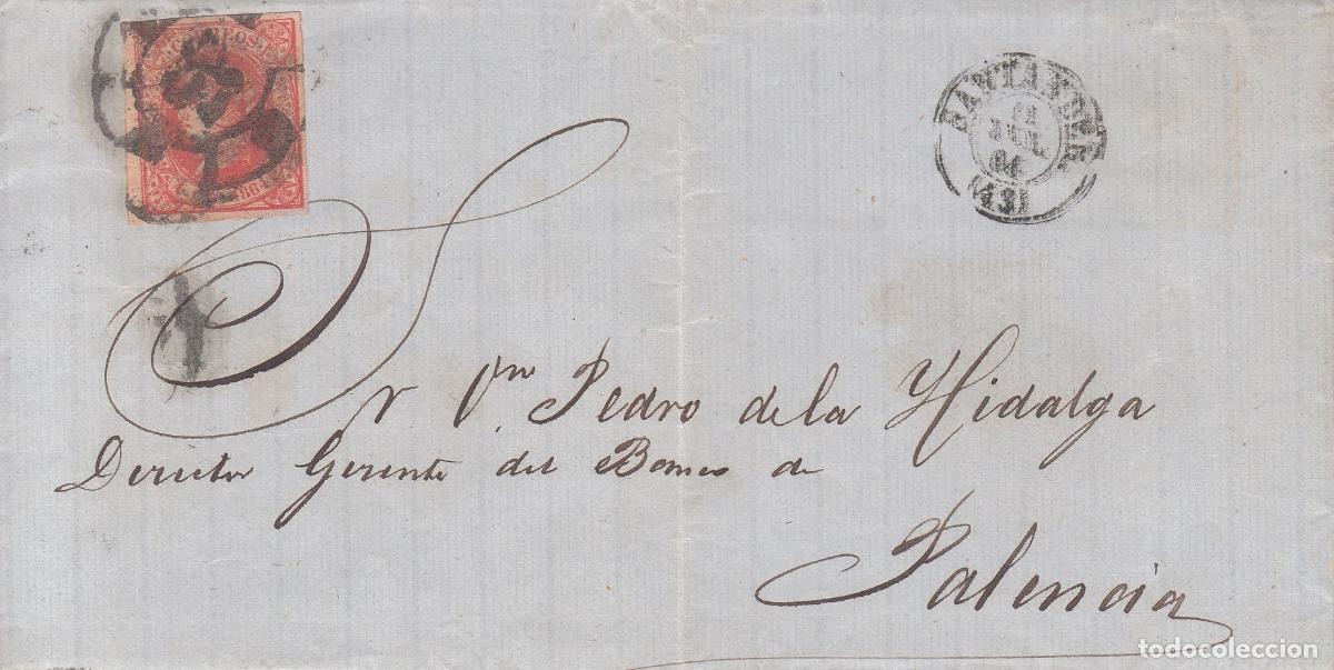Coleccionismo: CRCAR107 CARTA COMPLETA DE SANTANDER A PALENCIA CON SELLO N&ordm; 64. RUEDA DE CARRETA ILEGIBLE Y